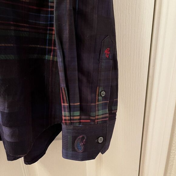 Robert Graham Rainbow Plaid Classic Fit Button Up Shirt Floral Contrast Cuffs XL - Picture 7 of 14